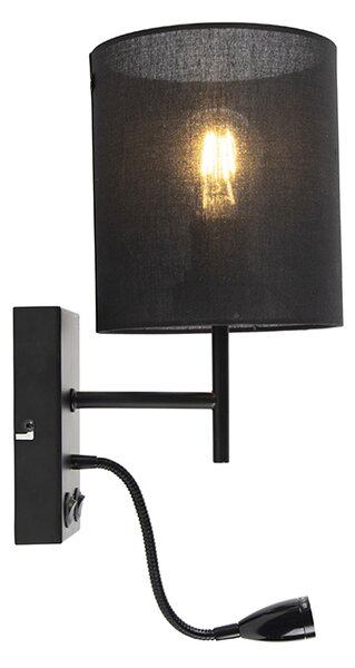 Applique moderna nera con paralume in cotone - Stacca