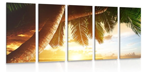 Quadri 5 pezzi – Alba sulla spiaggia caraibica