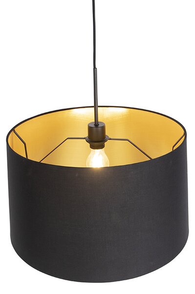 Lampada a sospensione con paralume in cotone nero e oro 50 cm - Combi