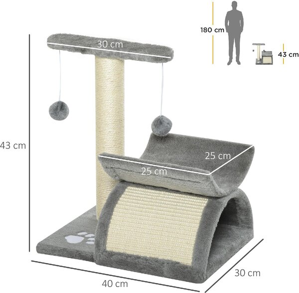 AllMyPets Albero Tiragraffi per Gatti in Peluche con Palo in Sisal, Cuccia e 2 Palline 40x30x43 cm colore Grigio - A39GYAO10