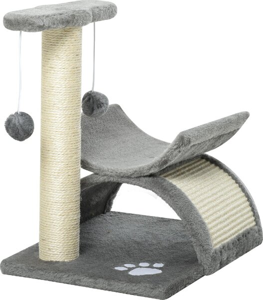 AllMyPets Albero Tiragraffi per Gatti in Peluche con Palo in Sisal, Cuccia e 2 Palline 40x30x43 cm colore Grigio - A39GYAO10