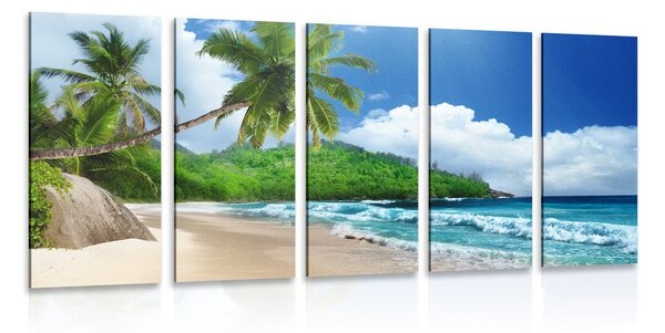 Quadri 5 pezzi – Spiaggia meravigliosa sull'isola di Seychelles
