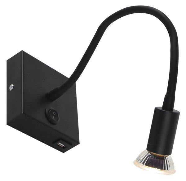 Lampada da parete moderna flessibile USB nera - Zeno