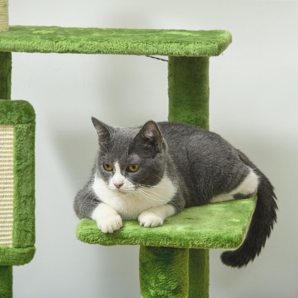 AllMyPets Albero Tiragraffi per Gatti Multilivello con Amaca Tiragraffi Pallina e Foglie Decorative 49x49x142 cm colore Verde - GNEF234
