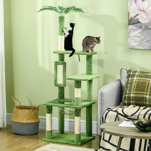 AllMyPets Albero Tiragraffi per Gatti Multilivello con Amaca Tiragraffi Pallina e Foglie Decorative 49x49x142 cm colore Verde - GNEF234