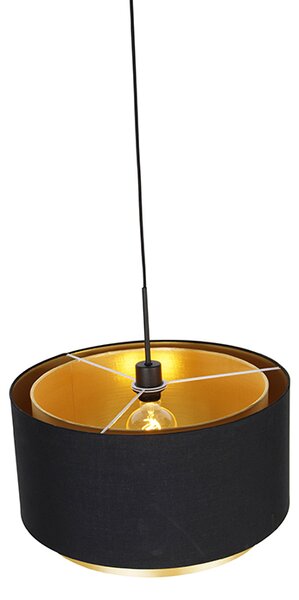 Lampada a sospensione moderna nera con oro 47 cm doppio paralume - Combi