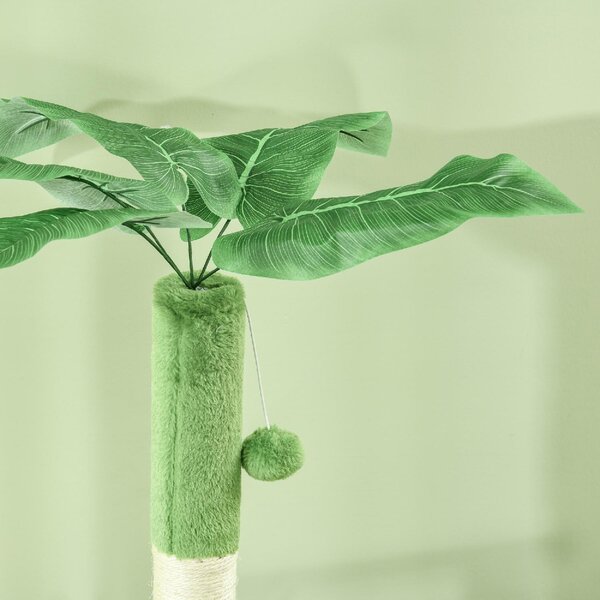 AllMyPets Albero Tiragraffi per Gatti Multilivello con Amaca Tiragraffi Pallina e Foglie Decorative 49x49x142 cm colore Verde - GNEF234