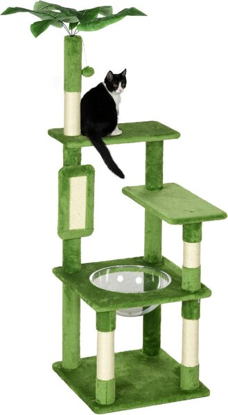 AllMyPets Albero Tiragraffi per Gatti Multilivello con Amaca Tiragraffi Pallina e Foglie Decorative 49x49x142 cm colore Verde - GNEF234