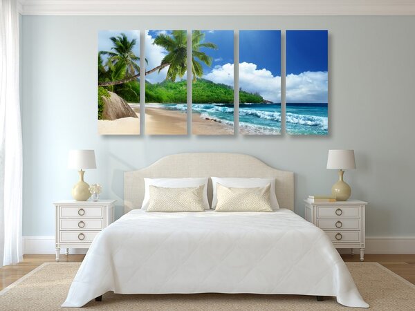 Quadri 5 pezzi – Spiaggia meravigliosa sull'isola di Seychelles