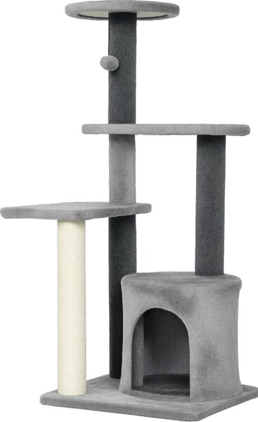 AllMyPets Albero Tiragraffi per Gatti Multilivello Alto 103 cm con Pali Tiragraffi in Sisal Casetta e Pallina in Peluche colore Grigio - W684GY