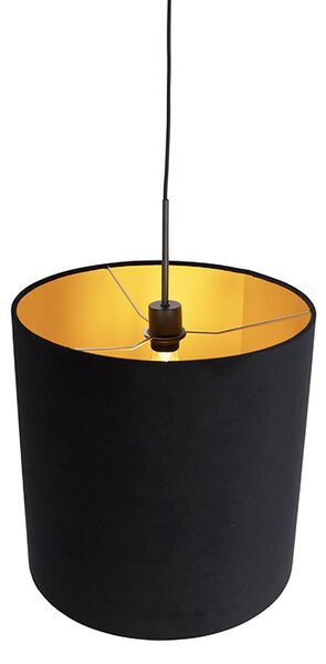 Lampada a sospensione con paralume in velluto nero con oro 40 cm - Combi