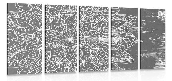 Quadri 5 pezzi – Texture di Mandala in bianco e nero