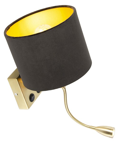 Lampada da parete moderna in ottone con paralume in velluto nero - Brescia