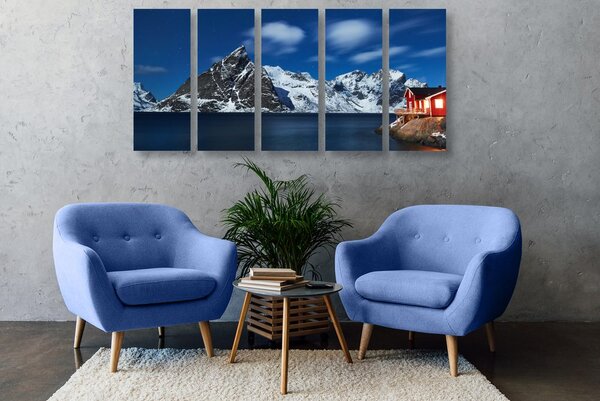 Quadri 5 pezzi – Paesaggio notturno in Norvegia