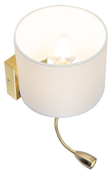 Applique da parete dorata USB con paralume bianco - Brescia Combi