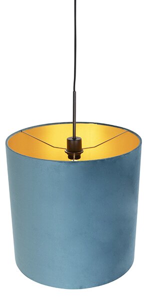 Lampada a sospensione con paralume in velluto blu con oro 40 cm - Combi