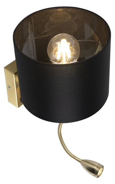 Applique da parete Art Déco oro con USB e paralume nero - Brescia