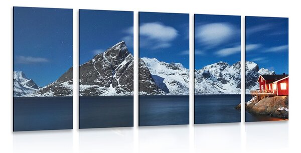Quadri 5 pezzi – Paesaggio notturno in Norvegia