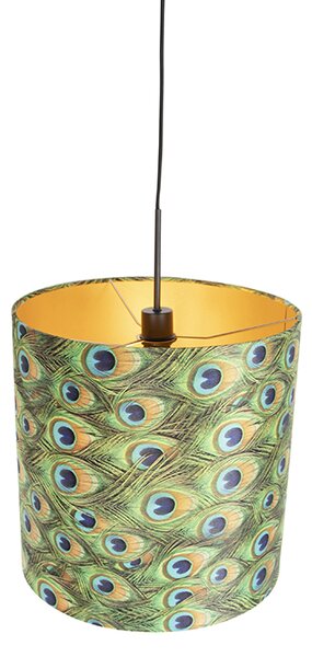 Lampada a sospensione con paralume in velluto pavone con oro 40 cm - Combi