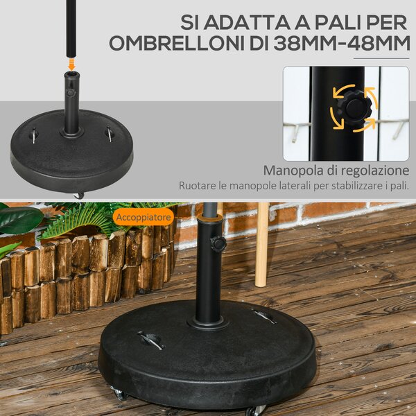Outsunny Base per Ombrellone da 23.5kg con 2 Manovelle e Rotelle, in Resina e Acciaio, Ø53x41 cm, Nera|Aosom