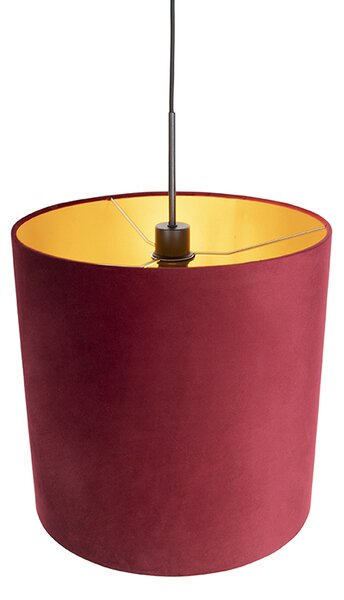 Lampada a sospensione con paralume in velluto rosso con oro 40 cm - Combi