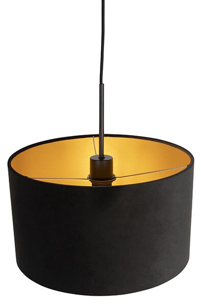 Lampada a sospensione con paralume in velluto nero con oro 35 cm - Combi