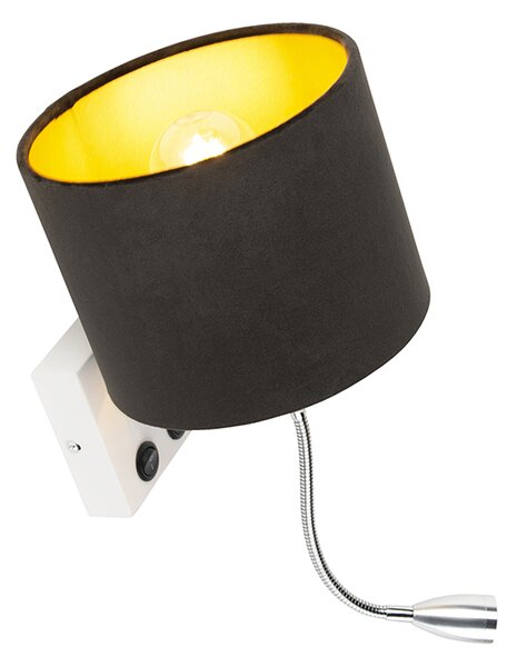 Lampada da parete moderna bianca con paralume in velluto nero - Brescia