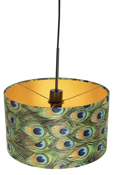 Lampada a sospensione con paralume in velluto pavone con oro 35 cm - Combi