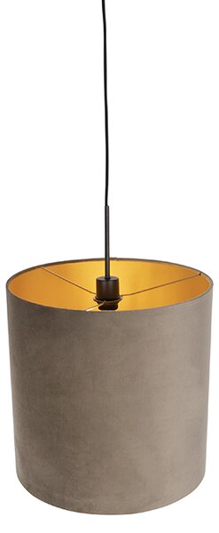 Lampada a sospensione con paralume in velluto color tortora con oro 40 cm - Combi