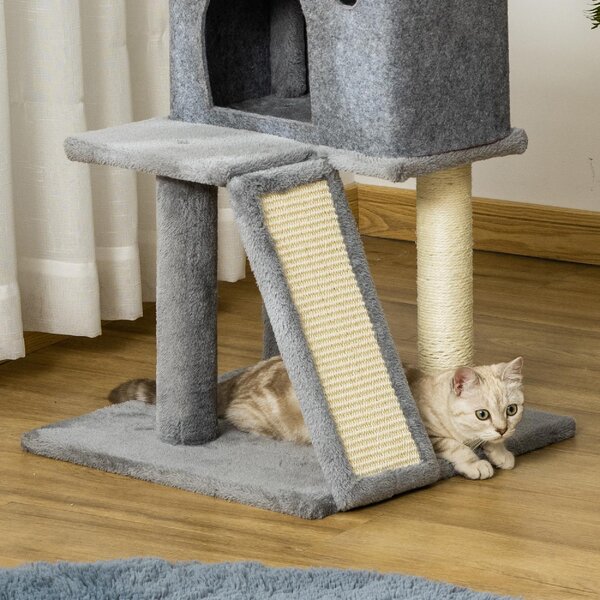 AllMyPets Albero Tiragraffi per Gatti Multilivello con Casetta, Scala, Pallina e Pali in Sisal, 48x48x125 cm colore Grigio - L359477