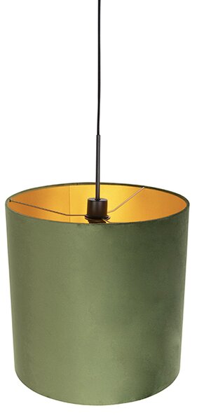 Lampada a sospensione con paralume in velluto verde con oro - Combi