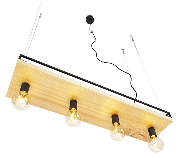 Lampada a sospensione intelligente nera con legno 4 luci incl. Wifi G95 - Shelf