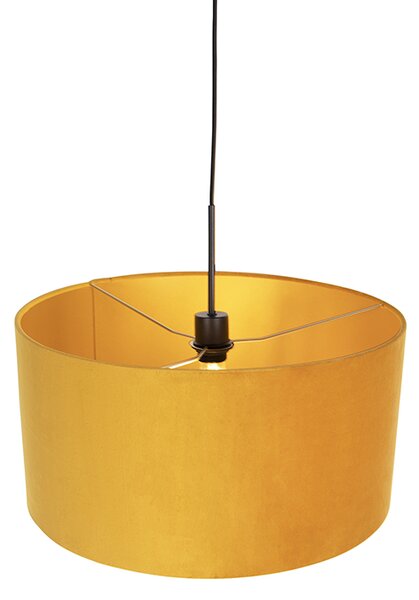 Lampada a sospensione nera con paralume in velluto giallo con oro 50 cm - Combi
