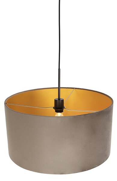 Lampada a sospensione con paralume in velluto color tortora con oro 50 cm - Combi