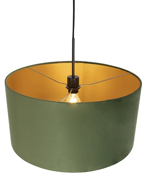 Lampada a sospensione con paralume in velluto verde con oro 50 cm - Combi