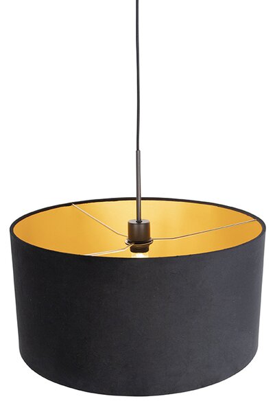 Lampada a sospensione con paralume in velluto nero con oro 50 cm - Combi