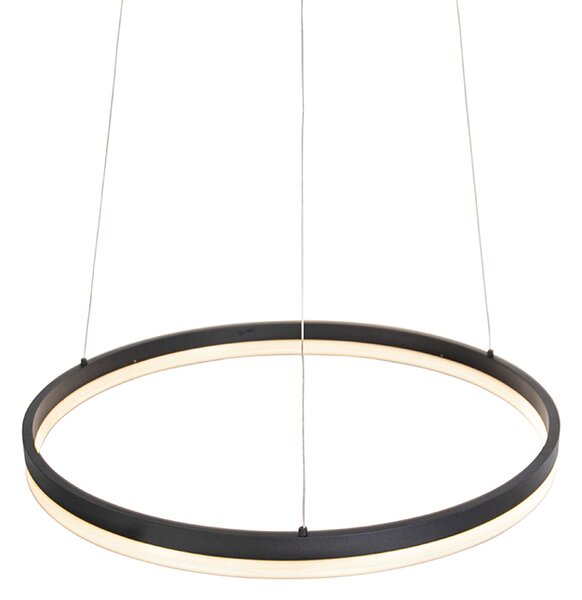 Lampada a sospensione di design nera 60 cm con LED dimmerabile a 3 livelli - Anello