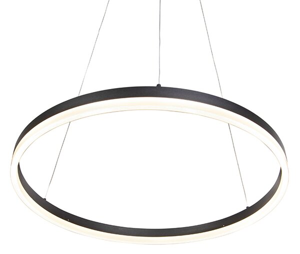 Lampada a sospensione di design nera 60 cm con LED dimmerabile a 3 livelli - Anello