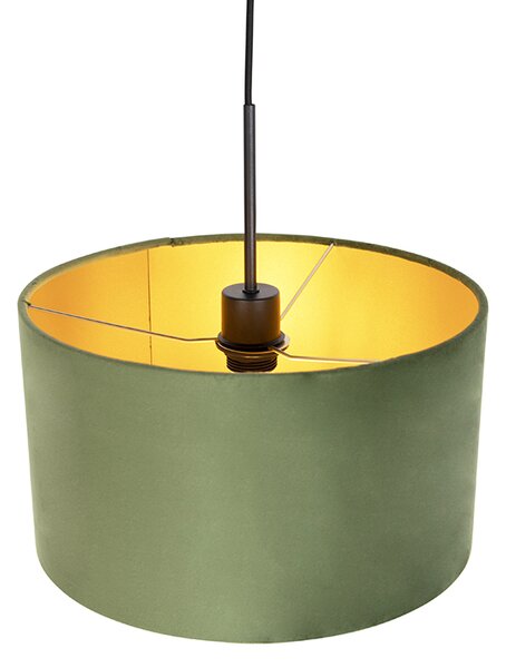 Lampada a sospensione con paralume in velluto verde con oro 35 cm - Combi