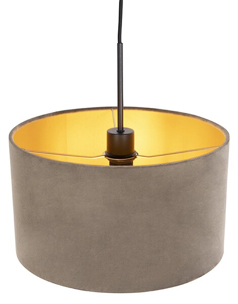 Lampada a sospensione con paralume in velluto color tortora con oro 35 cm - Combi