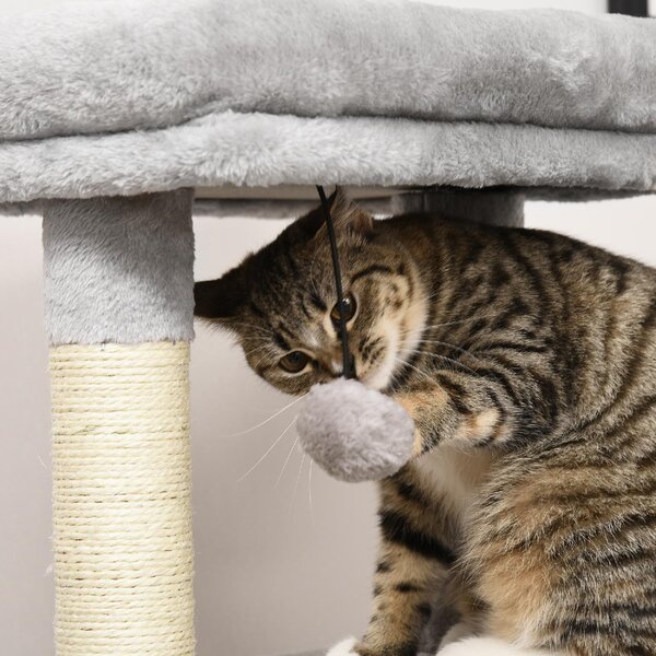 AllMyPets Albero Tiragraffi per Gatti Multilivello con Lettino e Casetta Rivestimento in Peluche colore Grigio - DHD3031