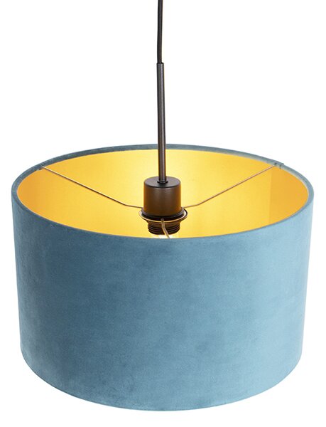 Lampada a sospensione con paralume in velluto blu con oro 35 cm - Combi