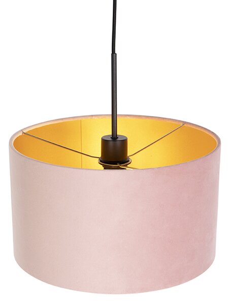 Lampada a sospensione con paralume in velluto rosa e oro 35 cm - Combi