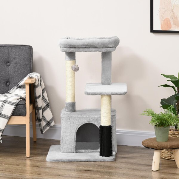 AllMyPets Albero Tiragraffi per Gatti Multilivello con Lettino e Casetta Rivestimento in Peluche colore Grigio - DHD3031