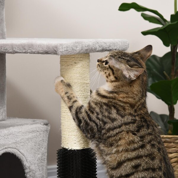 AllMyPets Albero Tiragraffi per Gatti Multilivello con Lettino e Casetta Rivestimento in Peluche colore Grigio - DHD3031