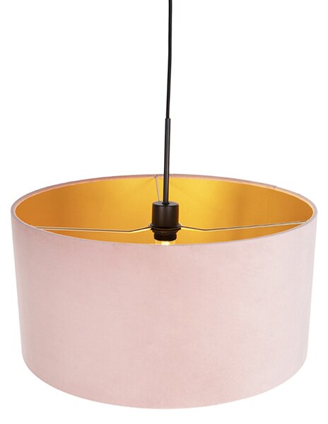 Lampada a sospensione con paralume in velluto rosa con oro 50 cm - Combi