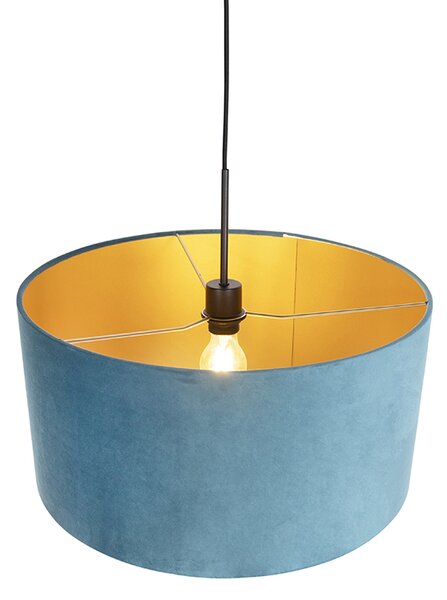 Lampada a sospensione con paralume in velluto blu con oro 50 cm - Combi