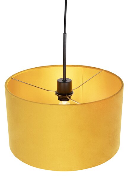 Lampada a sospensione con paralume in velluto ocra con oro 35 cm - Combi
