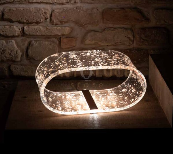Lampada da tavolo in acrilico futura con foglie rame led luce natu