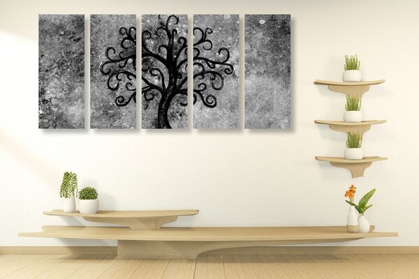 Quadri 5 pezzi – Albero della vita in bianco e nero